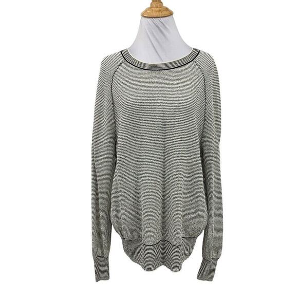 Theory Sweater Womens S Small White Black Oversized Striped Tweed Pullover - Picture 1 of 10